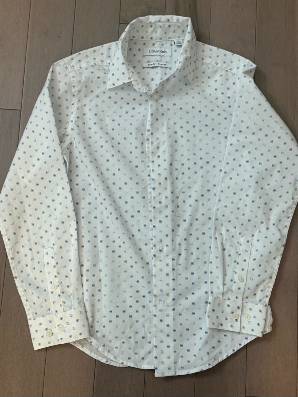 Calvin Klein White Dress Shirt with Light Blue Micro-Print